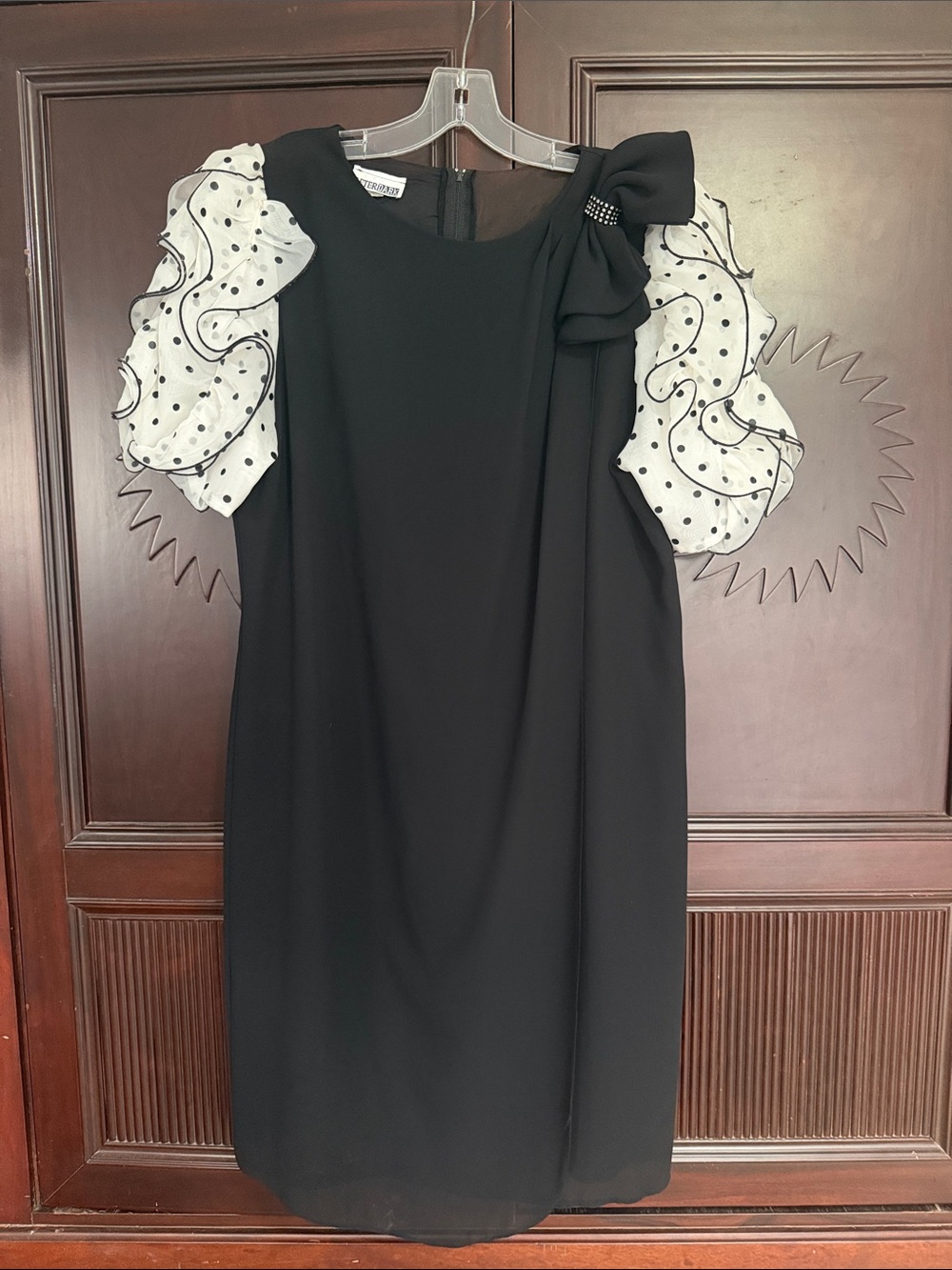 AFTER DARK Vintage Whimsical Cocktail Dress w Polka Dot Ruffle Sleeves Sz L